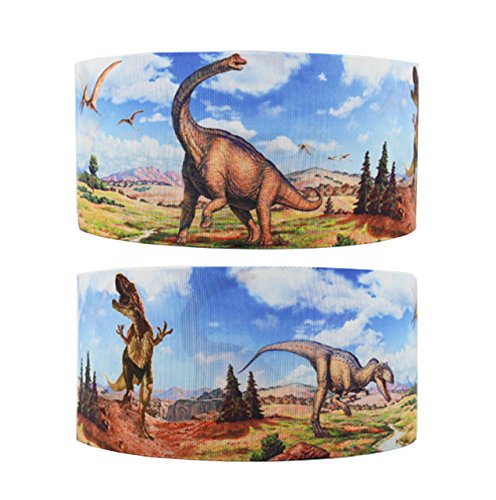 Reis of London - Blue with Gold Trim Floral Dinosaur Ripsband, 2m x 22mm, für Kuchen, Geschenke, Kunst & Handwerk, Verschiedene Anlässe von Reis of London