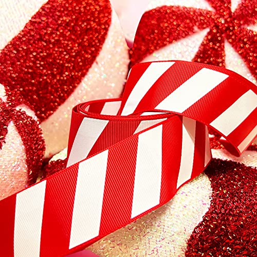 Weihnachtsband mit Zuckerstange, 35 mm breit, 10 m lang, Rot / Weiß von Reis of London