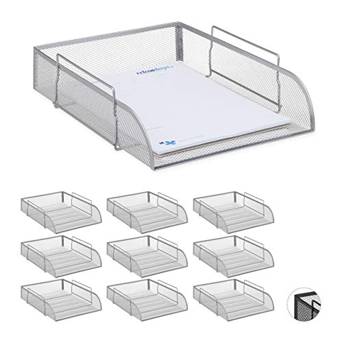 10 x stapelbare Dokumentenablage, Büro Briefablage aus Metall für DIN A4, Schreibtischablage BxT 26x33,5 cm, silber von Relaxdays