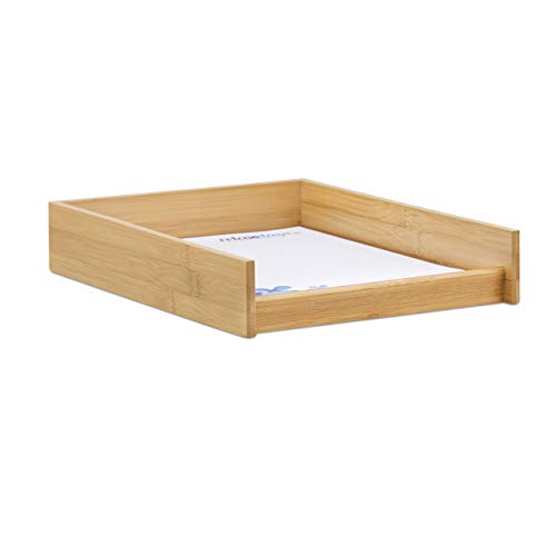 2 x Dokumentenablage Holz, DIN A4 Papierfach, Büro, Schreibtisch, flach, Briefablage Bambus, BxT: 25x33 cm, Natur von Relaxdays