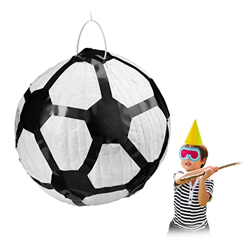 2 x Pinata Fußball, zum Aufhängen, für Kinder, Mädchen & Jungs, Geburtstag, zum selbst Befüllen, Piñata, weiß von Relaxdays