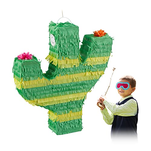 2 x Pinata Kaktus, zum Aufhängen, Kinder, Jungen & Mädchen, Geburtstag, Piñata zum Befüllen, Kaktuspinata, grün/gelb von Relaxdays