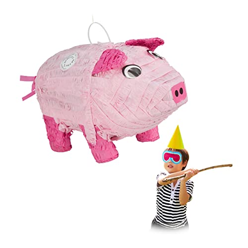 2 x Pinata Schwein, zum Aufhängen, Kinder, Mädchen & Jungs, Geburtstag, zum Befüllen, Papier, Tier Pinata, rosa von Relaxdays