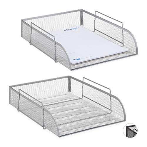 2 x stapelbare Dokumentenablage, Büro Briefablage aus Metall für DIN A4, Schreibtischablage BxT 26x33,5 cm, silber 2 x stapelbare Dokumentenablage, Büro Briefablage aus Metall für DIN A4, Schreibtischablage BxT 26x33,5 cm, silber von Relaxdays