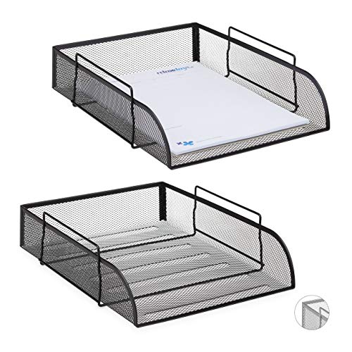 2 x stapelbare Dokumentenablage, Büro Briefablage aus Metall für DIN A4, Schreibtischablage BxT 26x33,5cm, schwarz von Relaxdays