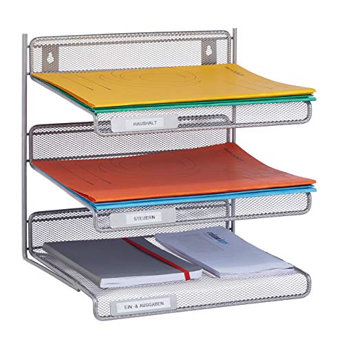 4 x Dokumentenablage, Metall, Wandmontage & Hinstellen, Briefablage DIN A4, Büroablage HBT: 32x33x25 cm, Silber 4 x Dokumentenablage, Metall, Wandmontage & Hinstellen, Briefablage DIN A4, Büroablage HBT: 32x33x25 cm, Silber von Relaxdays