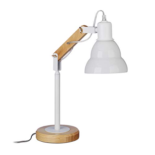 Relaxdays, Natur/weiß Tischlampe verstellbar, Design, Flügelmuttern, runder Standfuß, Holz, Metall, Glasschirm 13,5 cm, Standard Relaxdays, Natur/weiß Tischlampe verstellbar, Design, Flügelmuttern, runder Standfuß, Holz, Metall, Glasschirm 13,5 cm, Standard von Relaxdays