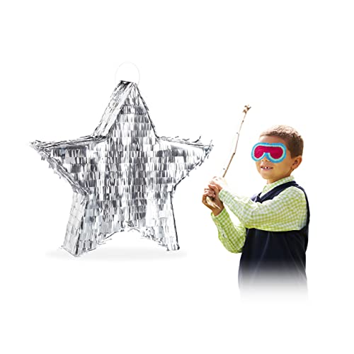 Relaxdays, Silber Pinata Stern, zum Aufhängen, für Kinder, Mädchen & Jungen, zum selbst Befüllen, aus Papier, Piñata von Relaxdays