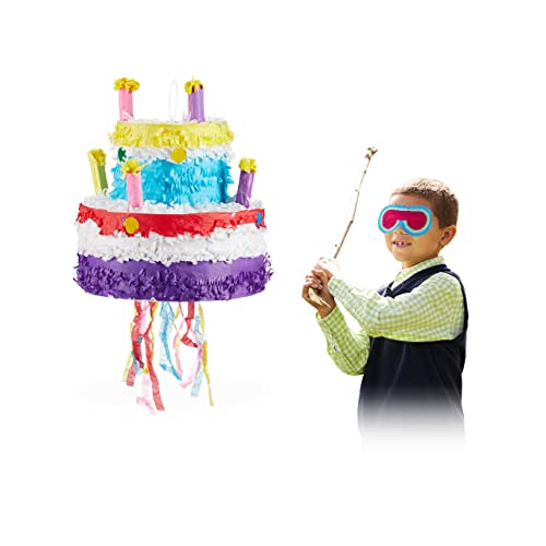 Relaxdays, bunt Pinata Geburtstag Torte, zum Aufhängen, für Kinder, Mädchen, zum selbst Befüllen, aus Papier, Piñata, Geburtstagstorte von Relaxdays