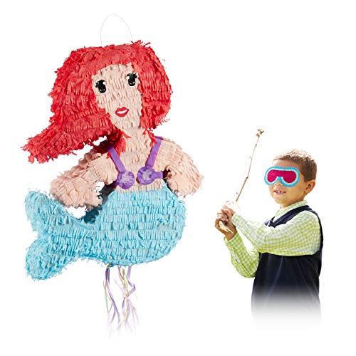 Relaxdays, bunt Pinata Meerjungfrau, zum Aufhängen, für Kinder, Mädchen, Geburtstag, zum Befüllen, aus Papier, Piñata, einzeln von Relaxdays