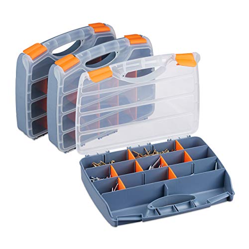 Relaxdays, grau Sortierbox 3er Set, Griff, verschließbarer Werkzeugkasten, Kleinteilebox konfigurierbar, HBT: 6x32x24 cm, Standard Relaxdays, grau Sortierbox 3er Set, Griff, verschließbarer Werkzeugkasten, Kleinteilebox konfigurierbar, HBT: 6x32x24 cm, Standard von Relaxdays