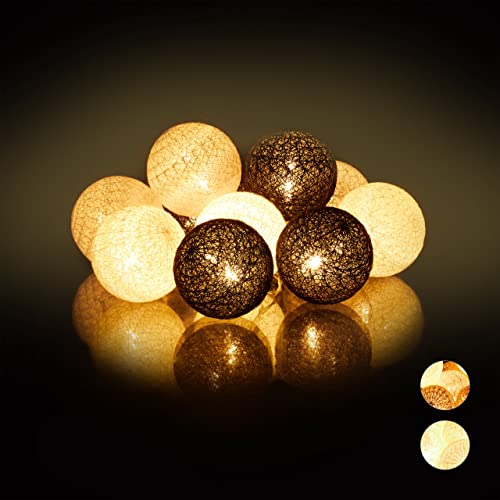 Relaxdays, weiß-grau-schwarz LED Lichterkette mit 10 Baumwollkugeln, batteriebetrieben, Stimmungslichter, Kugeln 6 cm Ø, PS, Baumwolle Relaxdays, weiß-grau-schwarz LED Lichterkette mit 10 Baumwollkugeln, batteriebetrieben, Stimmungslichter, Kugeln 6 cm Ø, PS, Baumwolle von Relaxdays