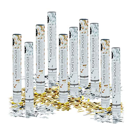 Relaxdays 10 x Party Popper 40 cm im Konfettikanonen Set, Konfetti Bombe für Hochzeit und Geburtstag, Konfetti Shooter 6-8 m Effekthöhe, Gold/Silber metallic von Relaxdays