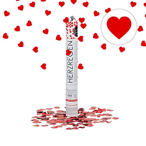 Relaxdays 10 x Party Popper 40 cm rote Herzen im Konfettikanonen Set, Konfetti Bombe für Hochzeit und Geburtstag, Konfetti Shooter 6-8 m Effekthöhe, rot metallic von Relaxdays