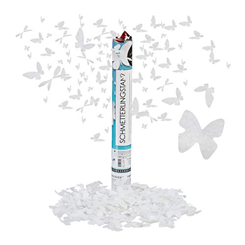 Relaxdays 10 x Party Popper Schmetterling, 6-8 m Effekthöhe, Hochzeit & Verlobung, Papierkonfetti, Konfettikanone 40 cm, weiß von Relaxdays