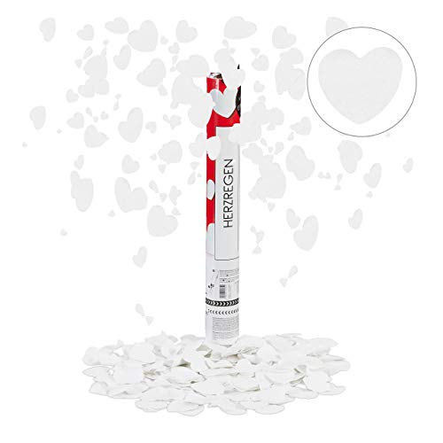 Relaxdays 10 x Party Popper mit Herzen, 6-8 m Effekthöhe, Hochzeit & Verlobung, Papierkonfetti, Konfettikanone 40 cm, weiß von Relaxdays