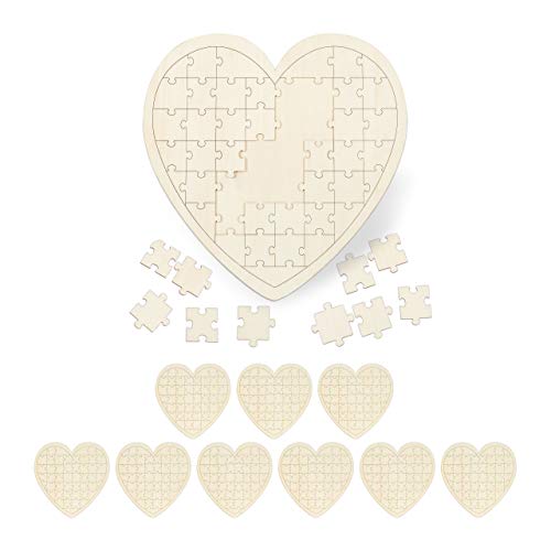 Relaxdays 10 x XXL Herzpuzzle, Gästebuch für Hochzeit, Taufe & Geburtstag, 49 Teile zum Beschriften, Holz, BxT: 45 x 45 cm, Natur von Relaxdays