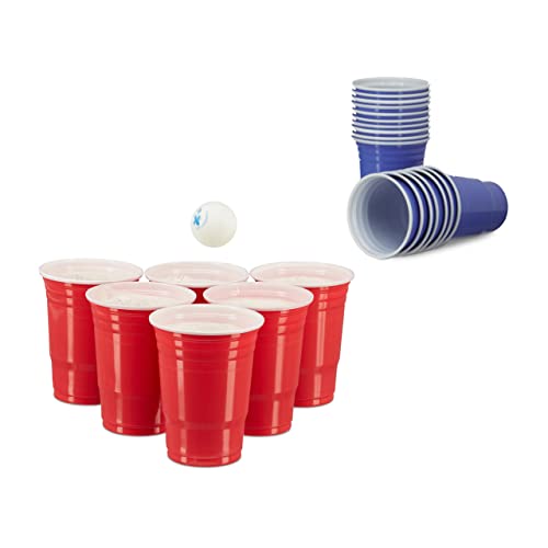 Relaxdays 100 x Beer Pong Becher in Rot und Blau, Getränkebecher 473 ml / 16 oz, Partybecher US College Style, red, Blue von Relaxdays