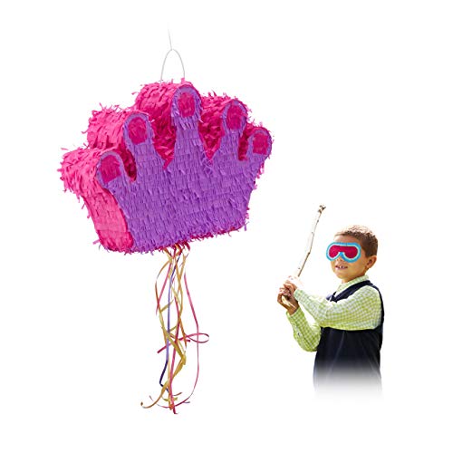 Relaxdays 10022566 Pinata Krone, Aufhängen, Kinder, Mädchen, Geburtstag, zum Befüllen, Piñata, HBT 31 x 49 x 10 cm, lila-pink von Relaxdays