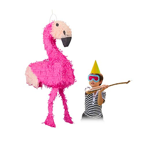Relaxdays 10022567 Pinata Flamingo, zum Aufhängen, Kinder, Mädchen, Geburtstag, zum Befüllen, HxBxT: 80 x 40 x 14 cm, rosa-pink von Relaxdays