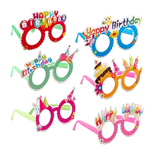 Relaxdays 10024250 Partybrillen Happy Birthday, 6er-Set, Lustige Spaßbrillen für Geburtstag, Scherzbrillen für Groß & Klein, bunt, Unisex-Kinder von Relaxdays