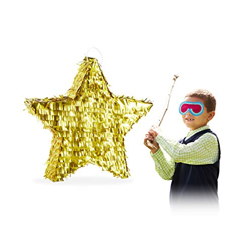 Relaxdays 10025183 Pinata Stern, zum Aufhängen, für Kinder, Mädchen & Jungen, zum selbst Befüllen, aus Papier, Piñata, Gold von Relaxdays