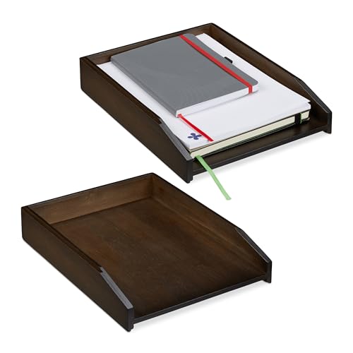 2 x Briefablage stapelbar, DIN A4 Papier, Büro, Schreibtisch, Dokumentenablage Bambus, HxBxT: 6 x 25 x 33 cm, braun von Relaxdays