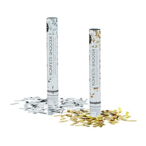 Relaxdays 2 x Party Popper 40 cm im Konfettikanonen Set, Konfetti Bombe für Hochzeit und Geburtstag, Konfetti Shooter 6-8 m Effekthöhe, Silber/Gold metallic Relaxdays 2 x Party Popper 40 cm im Konfettikanonen Set, Konfetti Bombe für Hochzeit und Geburtstag, Konfetti Shooter 6-8 m Effekthöhe, Silber/Gold metallic von Relaxdays