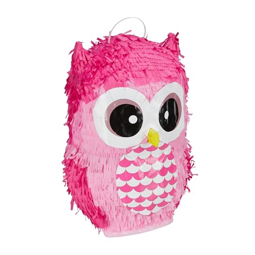 Relaxdays 2 x Pinata Eule, niedliche Tierpinata zum selbst Befüllen, Geburtstag, zum Aufhängen, Schlagpinata für Kinder, pink von Relaxdays