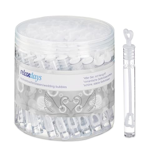 Relaxdays 240 x Seifenblasen Hochzeit, Seifenblasenröhrchen mit Herzgriff, Gastgeschenk, Herz-Seifenblasen, weiß von Relaxdays