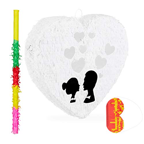 Relaxdays 3 TLG. Pinata Set Hochzeit, Herzpinata zum Aufhängen, Pinatastab, Augenmaske, Hochzeitspinata Papier mit Zubehör, weiß Relaxdays 3 TLG. Pinata Set Hochzeit, Herzpinata zum Aufhängen, Pinatastab, Augenmaske, Hochzeitspinata Papier mit Zubehör, weiß von Relaxdays