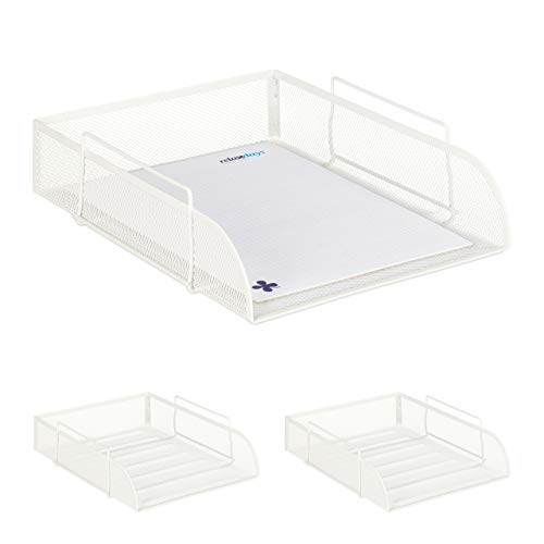 3 x stapelbare Dokumentenablage, für DIN A4, Gitter Design, Briefablage fürs Büro, Metall, B x T: 25 x 34 cm, weiß 3 x stapelbare Dokumentenablage, für DIN A4, Gitter Design, Briefablage fürs Büro, Metall, B x T: 25 x 34 cm, weiß von Relaxdays