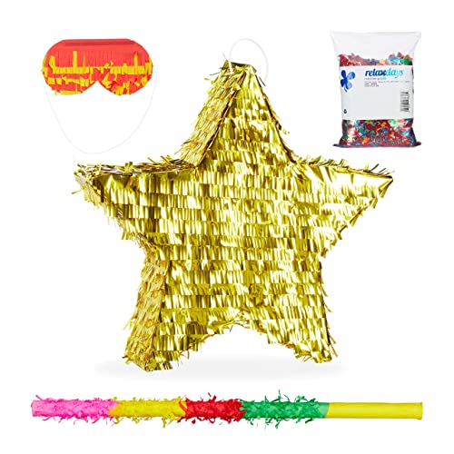 Relaxdays 4 TLG. Pinata Set Stern, XXL Konfetti Sack, Pinatastab mit Augenmaske, Piñata Gold, Stock & Augenbinde, Papier, bunt Relaxdays 4 TLG. Pinata Set Stern, XXL Konfetti Sack, Pinatastab mit Augenmaske, Piñata Gold, Stock & Augenbinde, Papier, bunt von Relaxdays