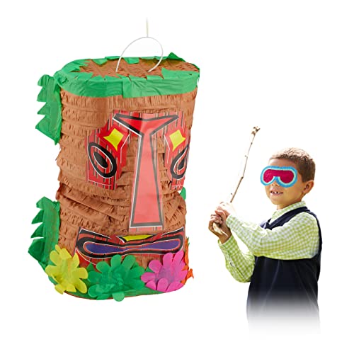 Relaxdays 4 x Pinata Tiki, große Geburtstagspinata zum Befüllen, Schlagpinata Hawaii, Indianer Pinata zum Aufhängen, bunt von Relaxdays