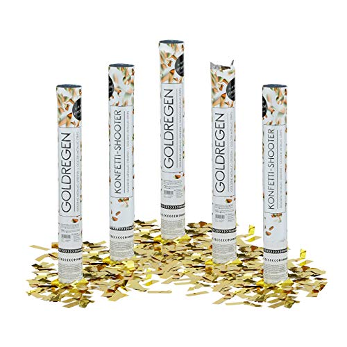 Relaxdays 5 x Party Popper 40 cm im Konfettikanonen Set, Konfetti Bombe für Hochzeit und Geburtstag, Konfetti Shooter 6-8 m Effekthöhe, Gold metallic von Relaxdays