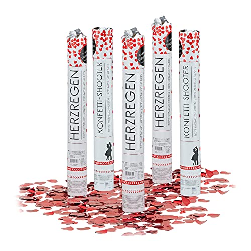 Relaxdays 5 x Party Popper 40 cm rote Herzen im Konfettikanonen Set, Konfetti Bombe für Hochzeit und Geburtstag, Konfetti Shooter 6-8 m Effekthöhe, rot metallic Relaxdays 5 x Party Popper 40 cm rote Herzen im Konfettikanonen Set, Konfetti Bombe für Hochzeit und Geburtstag, Konfetti Shooter 6-8 m Effekthöhe, rot metallic von Relaxdays