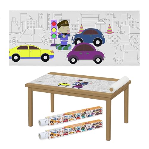 Relaxdays Ausmaltischdecke Kinder, 2er Set, Malpapier 3 m, selbstklebend, Autos, Zeichenrolle zum Bemalen, Papier, weiß Relaxdays Ausmaltischdecke Kinder, 2er Set, Malpapier 3 m, selbstklebend, Autos, Zeichenrolle zum Bemalen, Papier, weiß von Relaxdays
