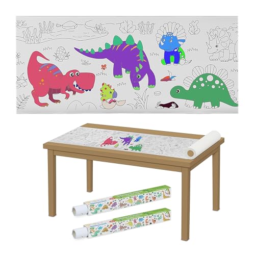 Relaxdays Ausmaltischdecke Kinder, 2er Set, Malpapier 3 m, selbstklebend, Dino, Zeichenrolle zum Bemalen, Papier, weiß von Relaxdays