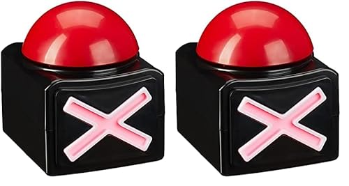 Relaxdays Buzzer mit Sound & Licht, Party Zubehör für Spielabende, batteriebetrieben, Quizbuzzer Kunststoff, rot/schwarz (Packung mit 2) von Relaxdays