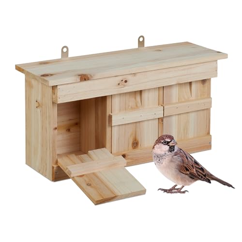 Relaxdays Caja Nido para Gorriones Nistkasten für Spatzen, 3 Brutkammern, Tannenholz, Einflugspalt HxB: 3 x 2 cm, Vogelhaus zum Aufhängen, Natur, Holz Relaxdays Caja Nido para Gorriones Nistkasten für Spatzen, 3 Brutkammern, Tannenholz, Einflugspalt HxB: 3 x 2 cm, Vogelhaus zum Aufhängen, Natur, Holz von Relaxdays