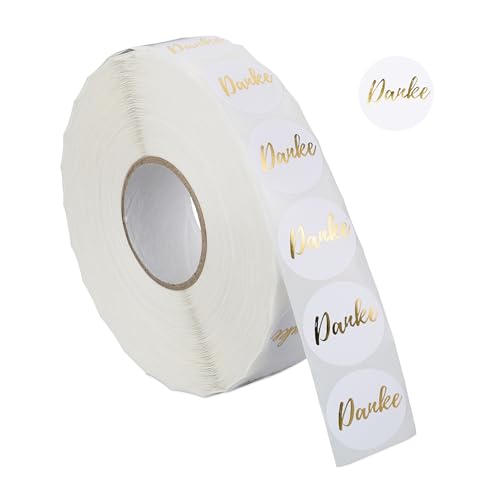 Relaxdays Danke Aufkleber 2500 Stück, Dankeschön Sticker, Ø 25 mm, Selbstklebende Etiketten, Stickerrolle, weiß/Gold Relaxdays Danke Aufkleber 2500 Stück, Dankeschön Sticker, Ø 25 mm, Selbstklebende Etiketten, Stickerrolle, weiß/Gold von Relaxdays