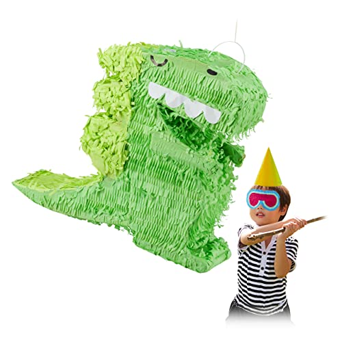 Relaxdays Dino Pinata, zum Aufhängen, Kinder, Mädchen & Jungs, Geburtstag, zum Befüllen, Deko, Pinata Dinosaurier, grün, 1 Stück von Relaxdays