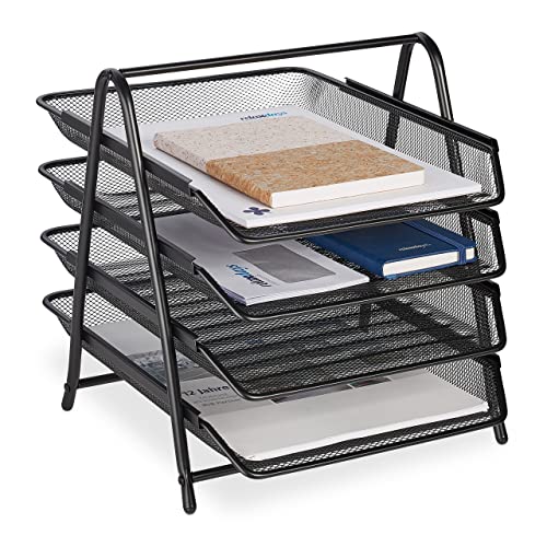 Relaxdays Dokumentenablage, 4 Fächer, Mesh-Metall, Briefablage für A4, HxBxT: 32,5 x 30 x 35,5 cm, Ablagesystem, schwarz Relaxdays Dokumentenablage, 4 Fächer, Mesh-Metall, Briefablage für A4, HxBxT: 32,5 x 30 x 35,5 cm, Ablagesystem, schwarz von Relaxdays