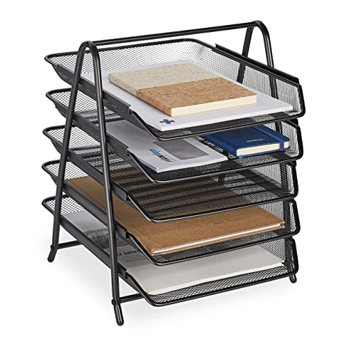 Relaxdays Dokumentenablage, 5 Fächer, Briefablage, Mesh-Metall, HxBxT: 37,5 x 30 x 35,5 cm, A4 Ablagesystem, schwarz von Relaxdays