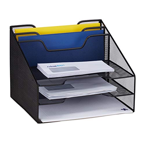 Relaxdays Dokumentenablage, Tischorganizer mit 5 Fächern, Metall, Dokumentenhalter & Briefablage, 24x32x29 cm, schwarz von Relaxdays