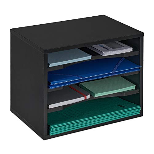 Relaxdays Dokumentenablage, große Briefablage, 4 Fächer, für Schreibtisch, Organizer HxBxT 28 x 35,5 x 25 cm, schwarz, 1 Stück von Relaxdays