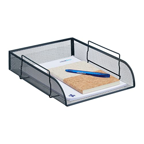 Relaxdays Dokumentenablage, stapelbares Ablagefach für DIN A4, HBT: 6,5 x 27 x 34cm, Mesh-Metall, Briefablage, anthrazit von Relaxdays