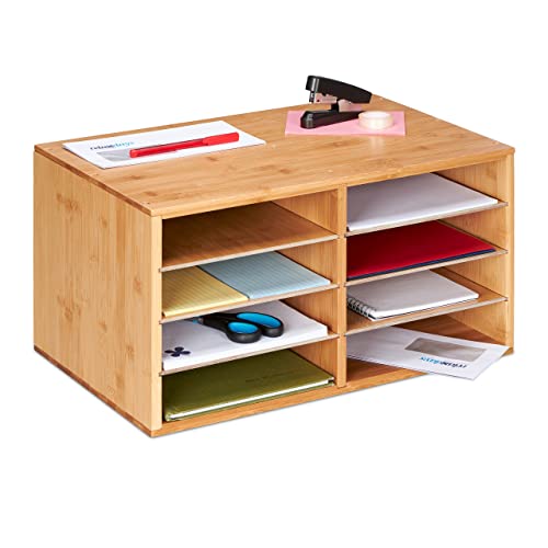 Relaxdays Dokumentenablage Bambus, DIN A4, 8 Fächer, Büro Organizer, HxBxT: 25 x 49 x 31 cm, Schreibtischablage, natur von Relaxdays