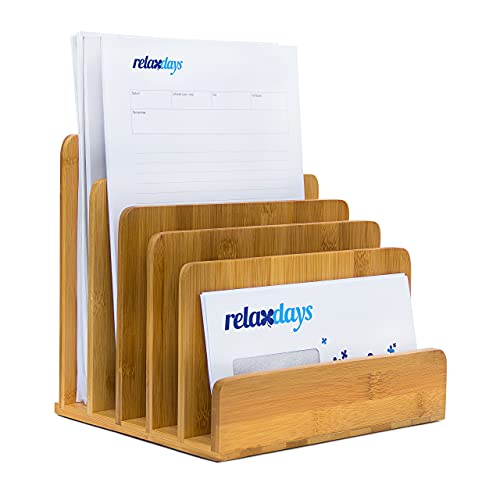 Relaxdays Dokumentenhalter Bambus, 5 Fächer, Prospekte, Zeitschriften, Briefablage, HBT: ca. 23 x 24,5 x 20,5 cm, Natur, Braun, 1 Stück von Relaxdays