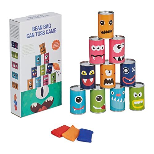 Relaxdays Tin Can Alley Dosenwerfen Monster, Büchsenwerfen für Kindergeburtstage, 10 Blechdosen & 3 Wurfsäcke, Wurfspiel Garten, bunt, 80% Eisen Polyester 10% Sand Relaxdays Tin Can Alley Dosenwerfen Monster, Büchsenwerfen für Kindergeburtstage, 10 Blechdosen & 3 Wurfsäcke, Wurfspiel Garten, bunt, 80% Eisen Polyester 10% Sand von Relaxdays